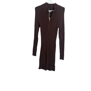 Pilcro Sweater Dress Womens XL Brown Ribbed Knit Zip Mock Neck Bodycon Midi